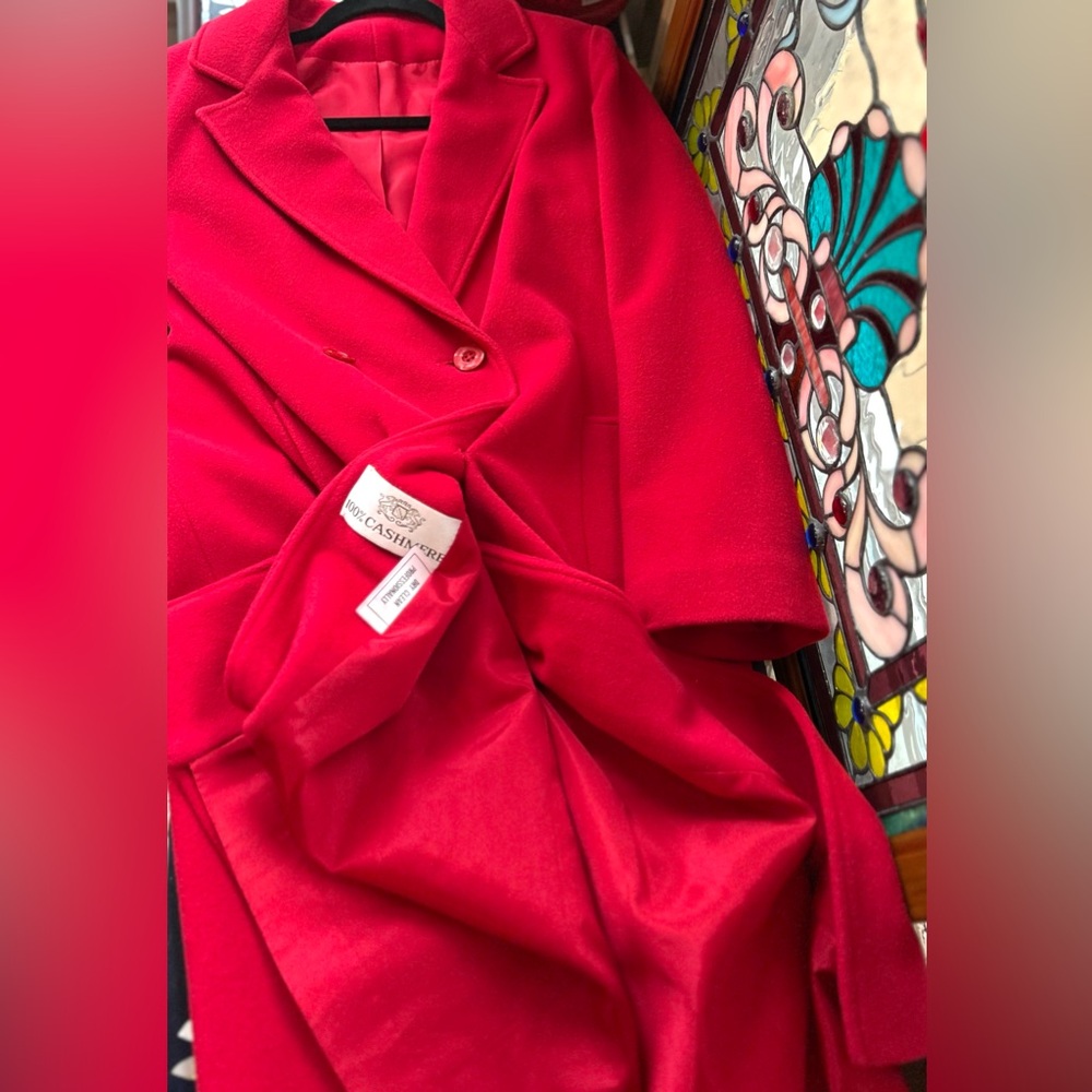 Vintage Red 100% Cashmere Long Coat Old Money Quiet Luxe Chic - Picture 5 of 7